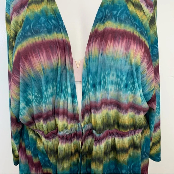 Womans Coverup 3X Tie Cinched Waist Lightweight Short Flare Sleeve Above Knee - Picture 2 of 12